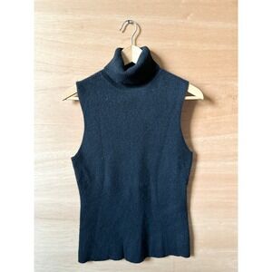 Bloomingdales Black Sleeveless Turtleneck Sweater Cashmere Size L